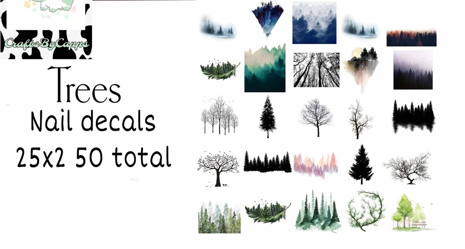 Trees Tree Waterslide Nail Decals Set Of 50 Bonus Instructions KC