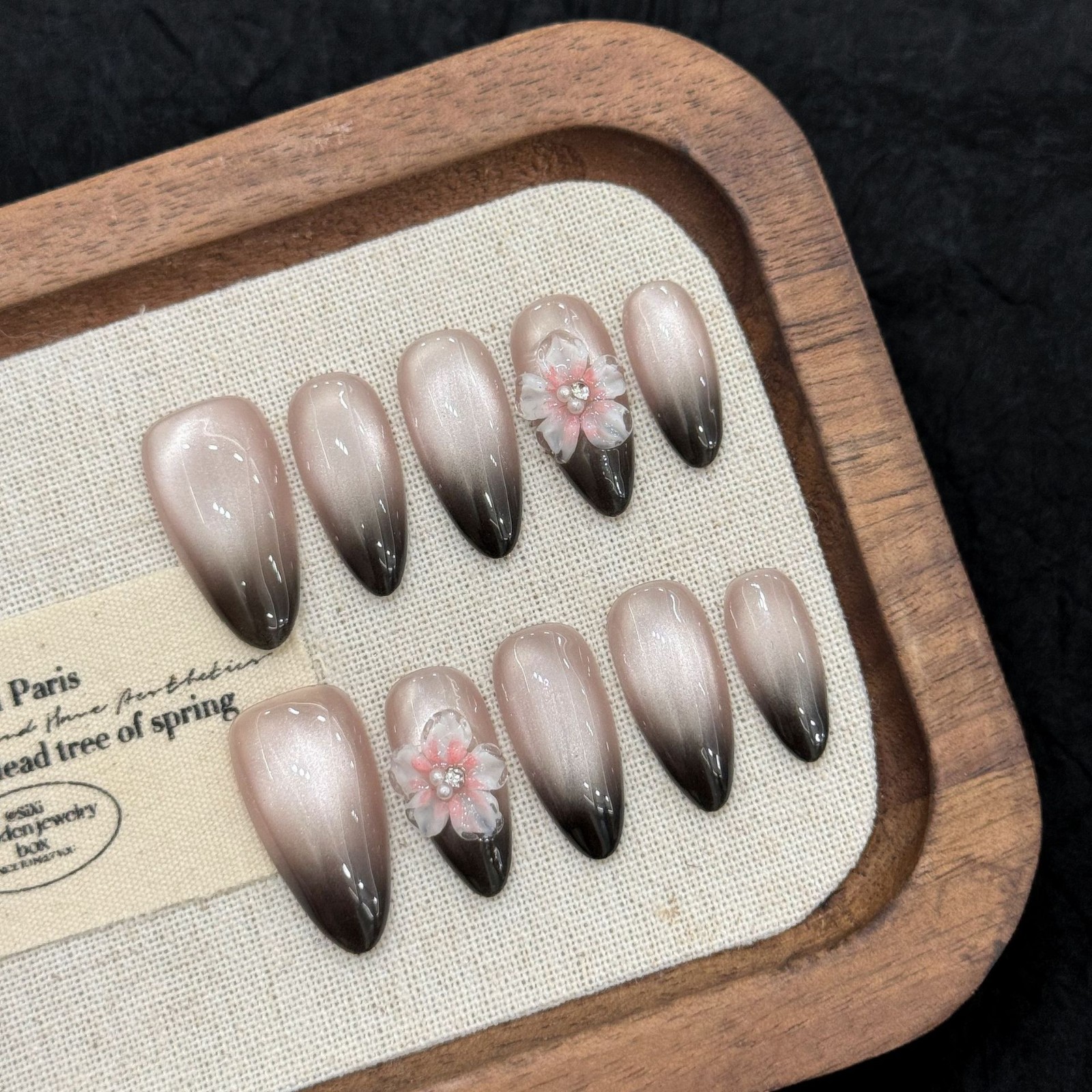 Gradient Black French Style Press On Nails Handmade