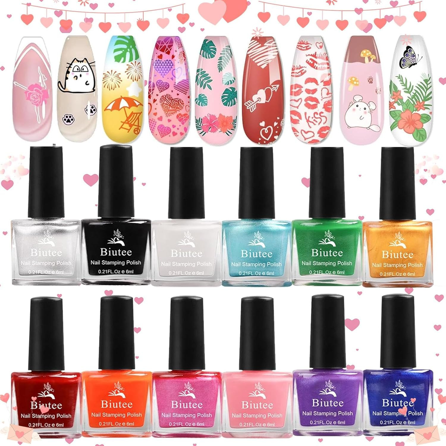 Nail Stamping Polish 12 Colors 6ML for Stamping Plates Air Dry with Gift Box