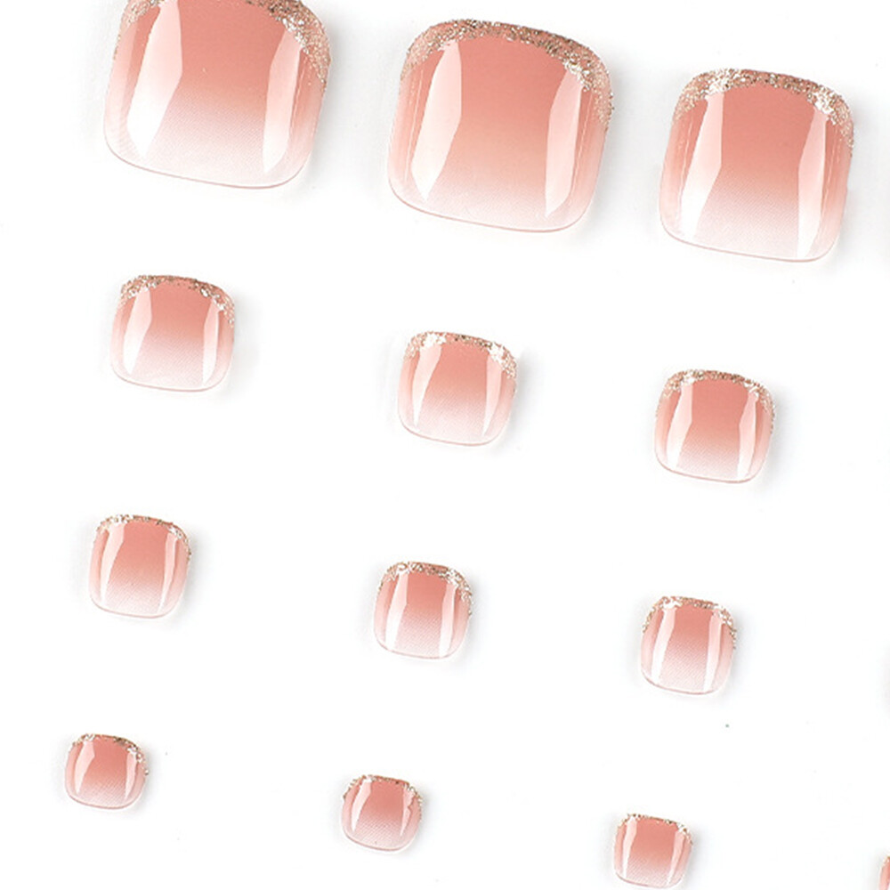 24x False Toenails French Manicure Fake Press On Full Cover Toe Nail With 1 Glue