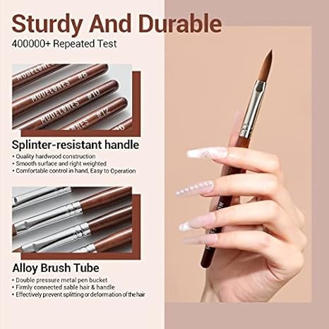 Modelones Kolinsky Sable Nail Art Brush – Red Wood for 3D Designs & Extensions