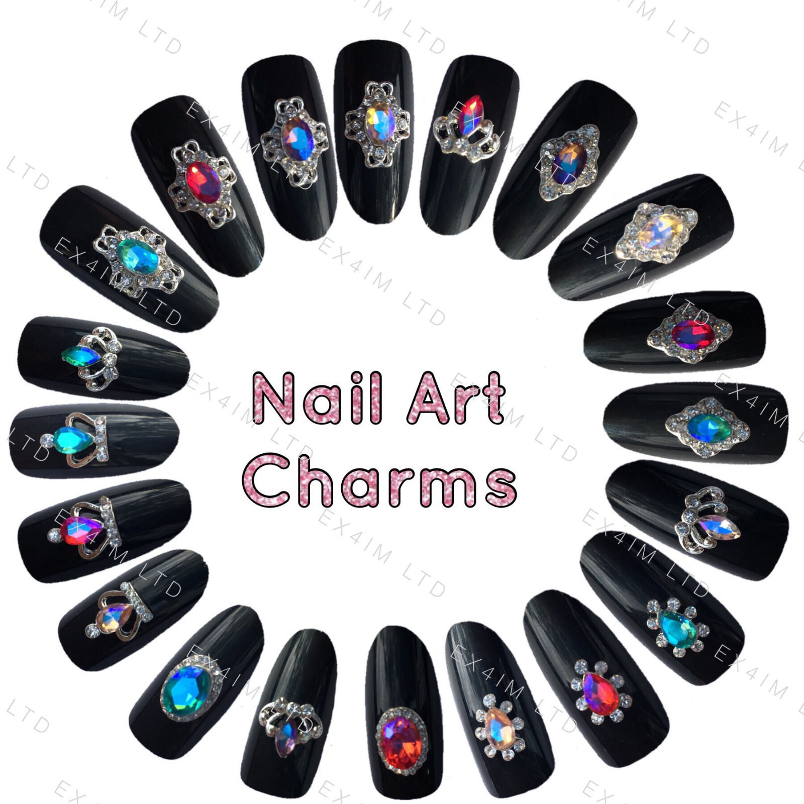 CRYSTAL RHINESTONES NAIL ART DECORATION 3D CHARM ALLOY SILVER GEMS JEWELLERY UK