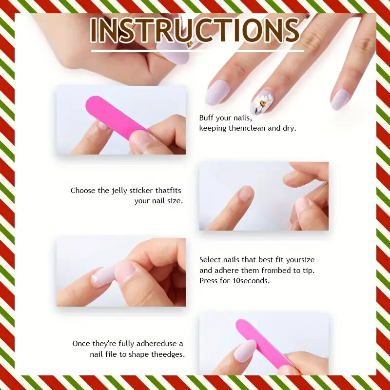 24pcs Christmas Press-On Short Red, White Glossy Nails, Santa, Snowman, Reindeer