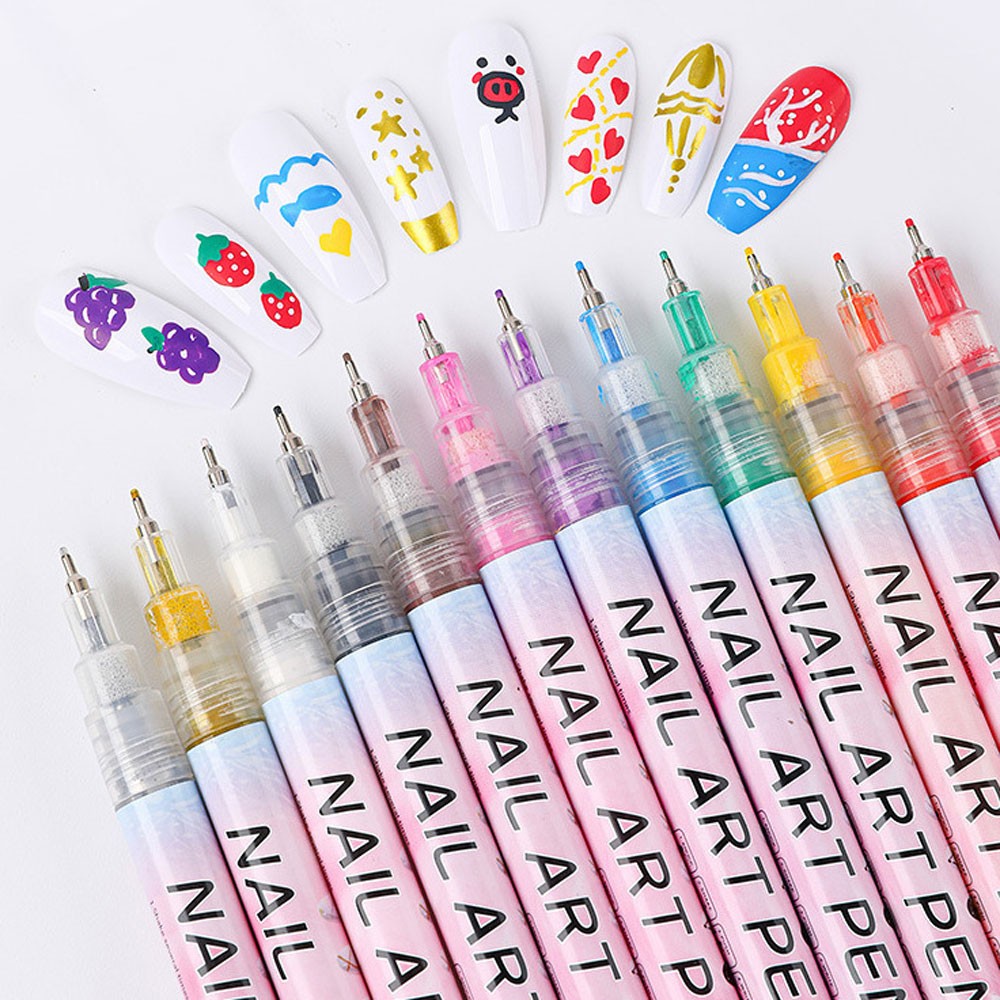 Colourful Waterproof Nail Art Graffiti Pen DIY 3D Nail Art Drawing-Pen 12Pcs/Set