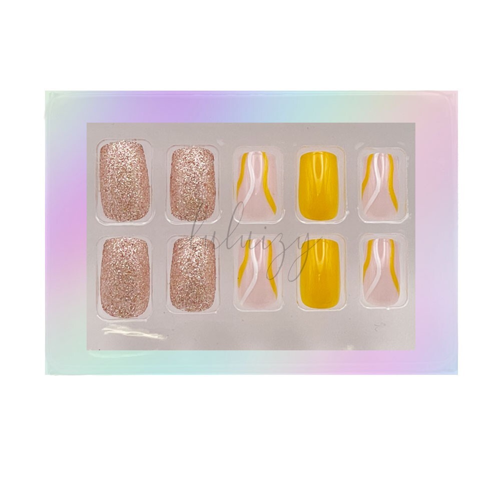 Press On Nails Medium Square Fashion Reusable Nail Tips Kit Nails Glue Gel Fake