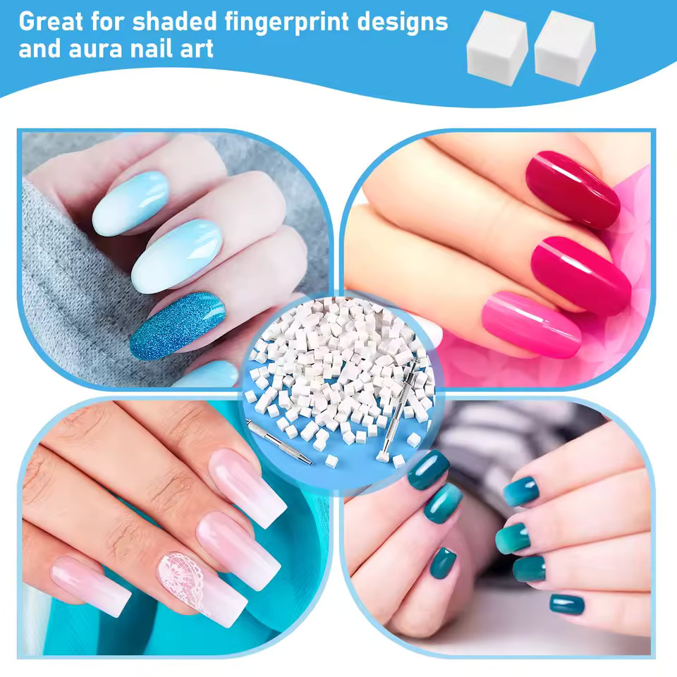 200PCS Soft Ombre Nail Sponges + 2 Grabber Pens – Gradient Manicure Kit
