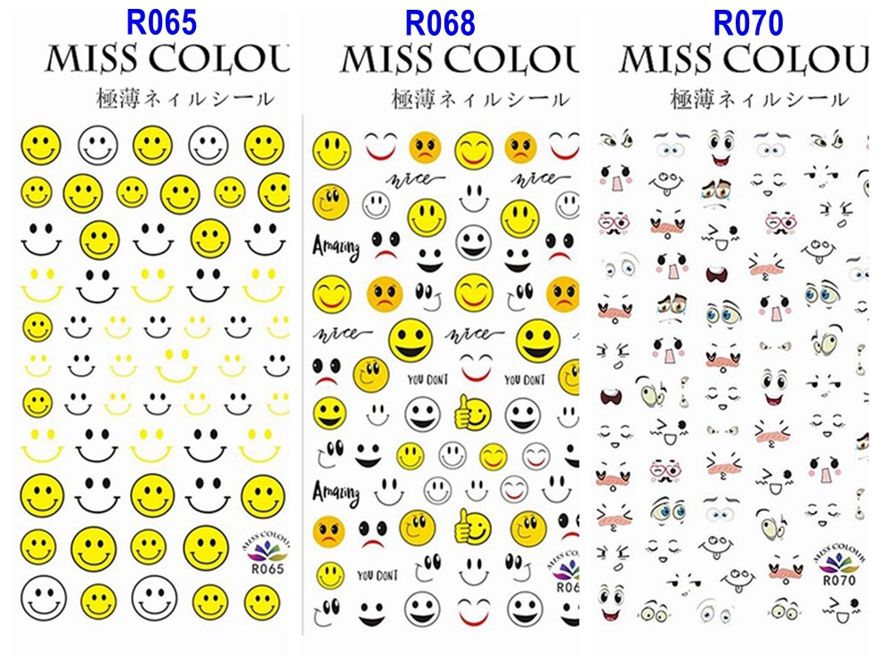 Emoticons Rainbow Cloud Contrast Colors Daisy Heart Nail Stickers