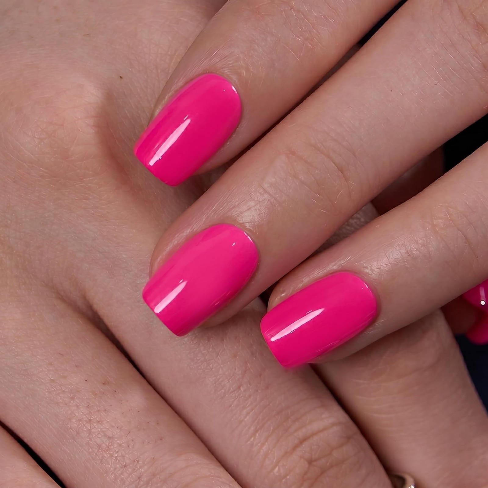 CurvLife Press on Nails Short Square Acrylic Fake 15.5mm, Bright-Pink