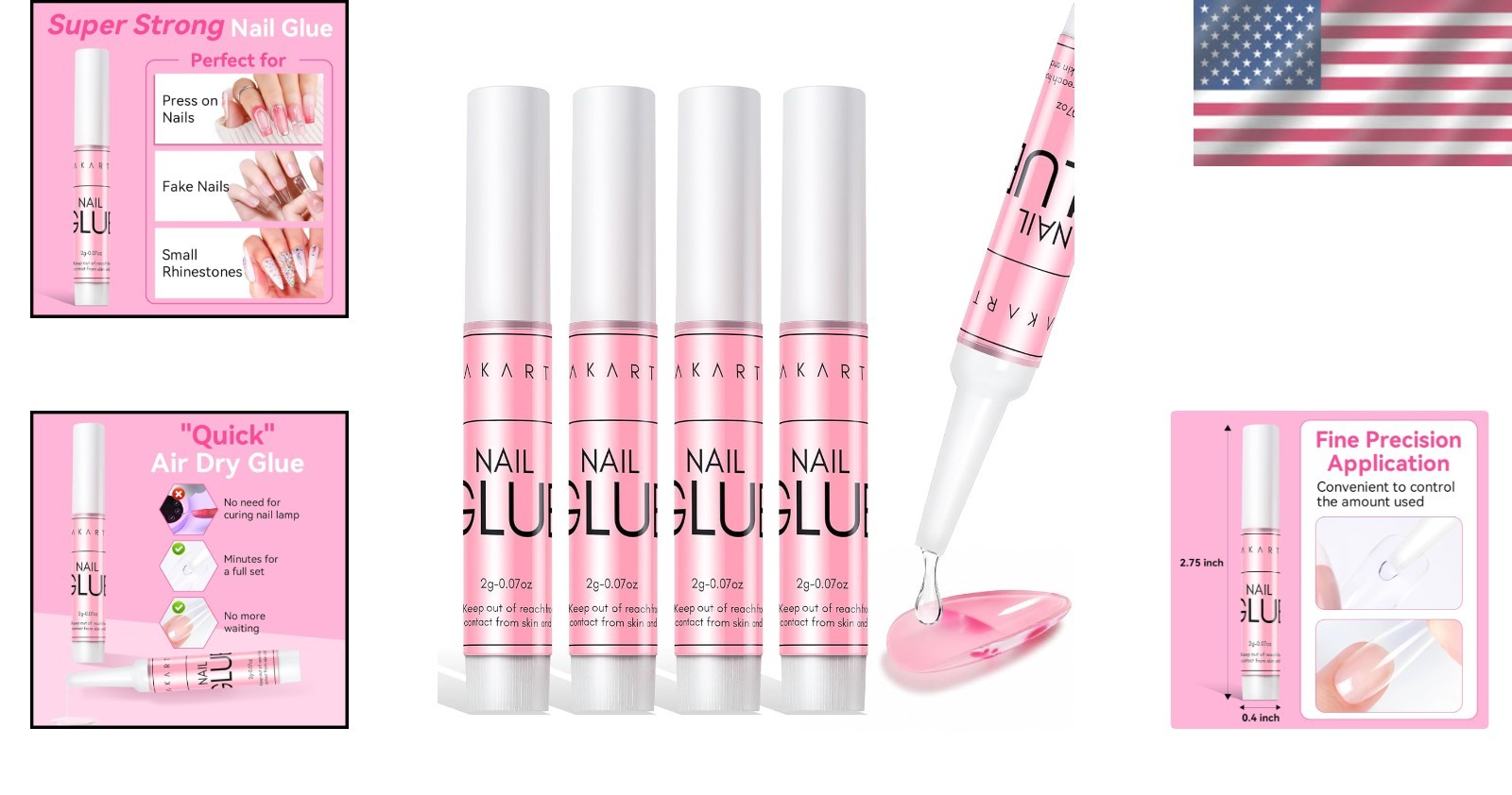 Professional-Grade Nail Glue: Quick-Dry & Easy Application for Beginners, 5x2g