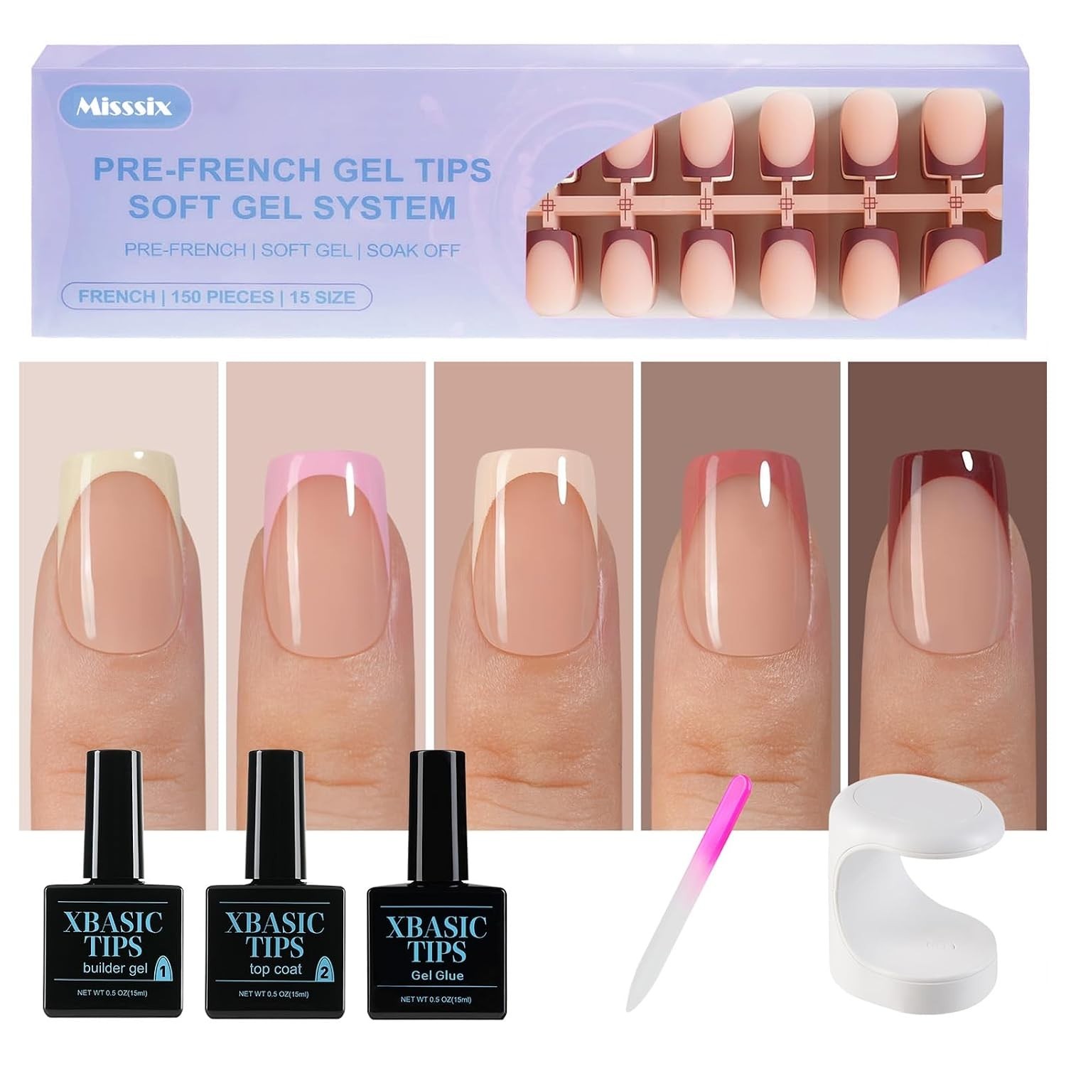 French Tip Press On Nails Kit 160pcs Short Square Gel Fake Nails DIY Manicure