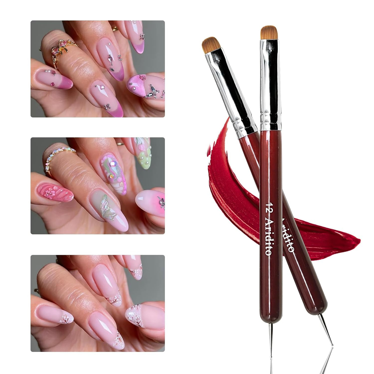 4Pcs Professional Red Wood French Nail Brushes | Clean-Up Brushes & Dotting Pens