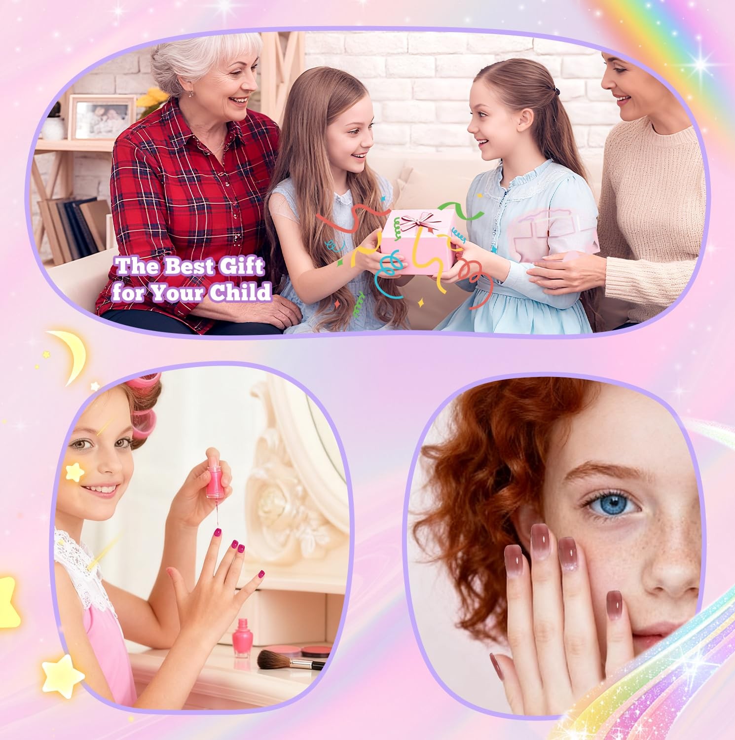 krofaue Short Suqare Kids False Nails – 240Pcs Press on Nails for Girls,Full Cov