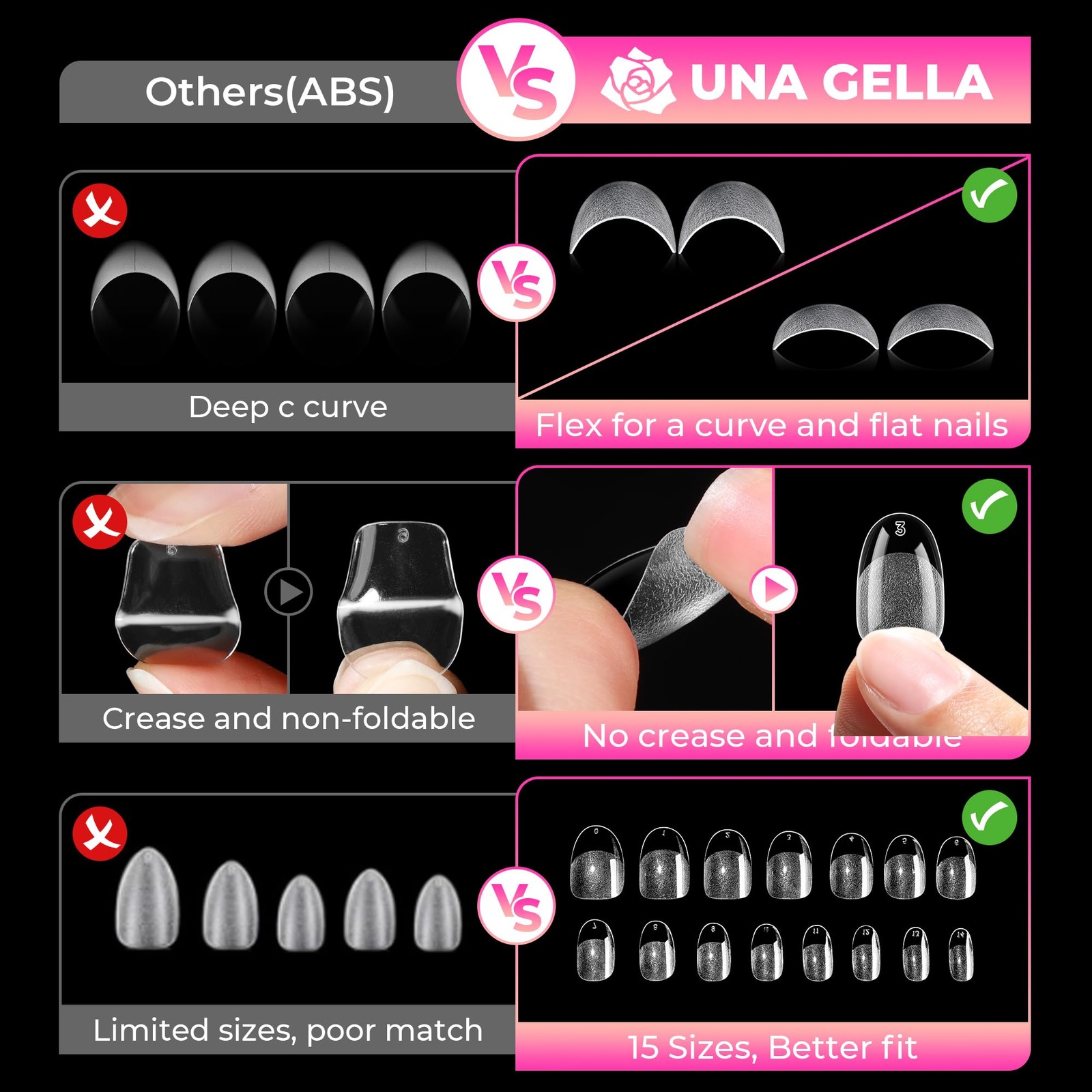 UNA GELLA Short Oval Round Nail Tips 360Pcs Pre-shaped Half Matte Gel…