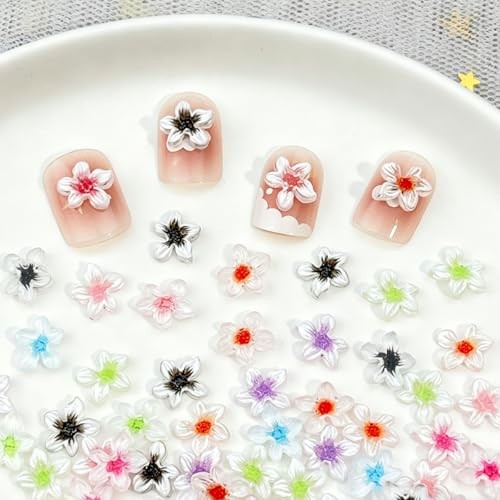 100Pcs 3D Flower Nail Charms Colorful Five-Petal Flower Nail Resin Flower -6