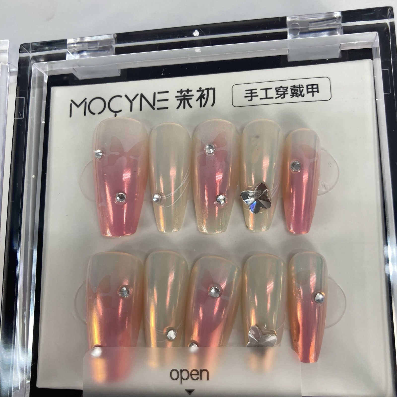 Lot of 4 Press On Nail Sets MOCYNE Heart French Ombre Neutral Glam Nails Green