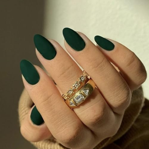 Matte Dark Green Press on Nails Short Oval, Short Fake Nails matte dark green