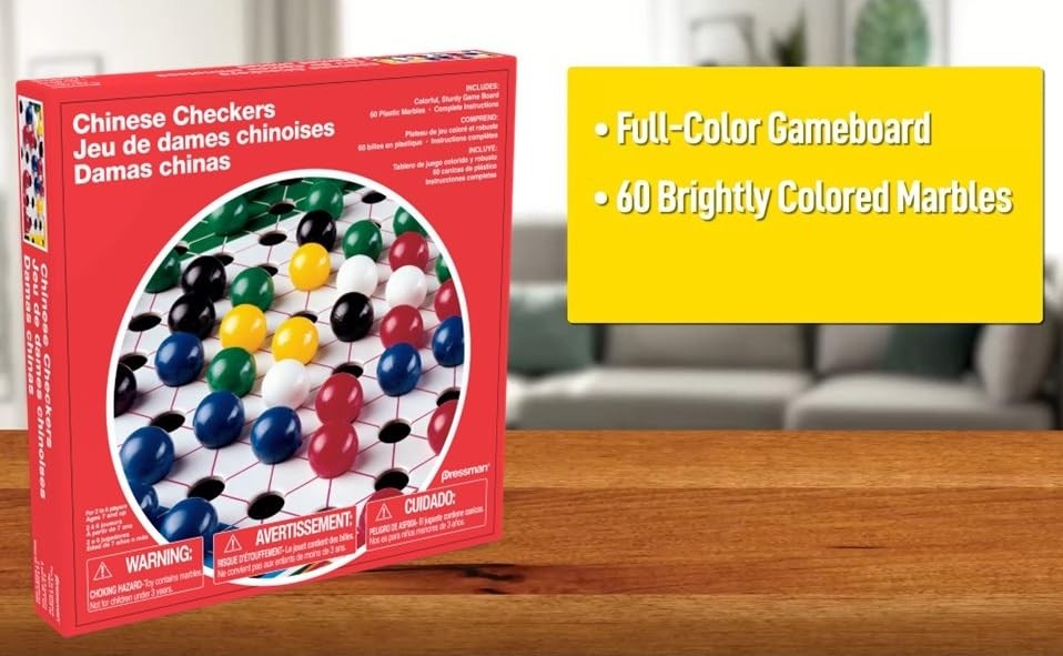 Pressman Chinese Checkers – Classic Strategy Board Game – 5″, Green/Blue/Red