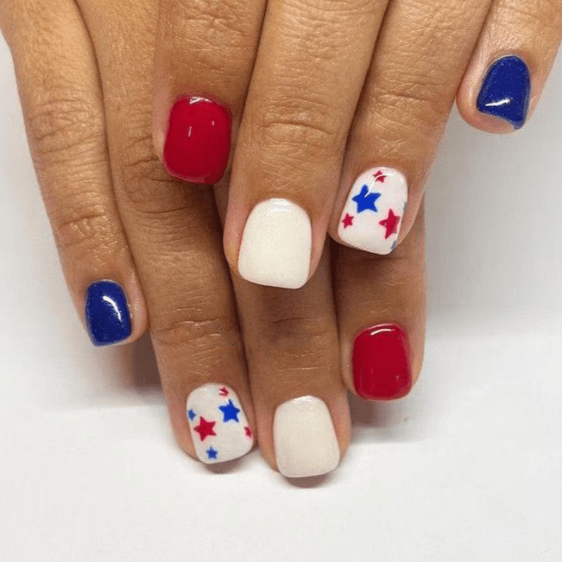 48Pcs Short Red White Blue Star Press on Nails Independence Day Holiday Wear