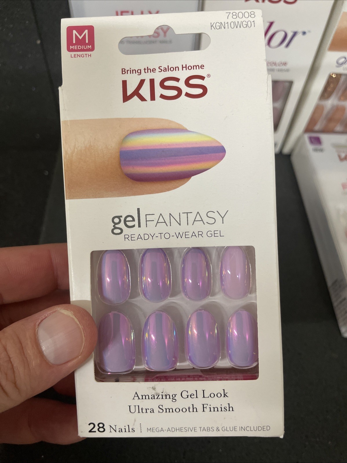 6 Kiss Glue-On Nails Lot Jelly Fantasy, Gel Fantasy, Glam Fantasy Long Med.