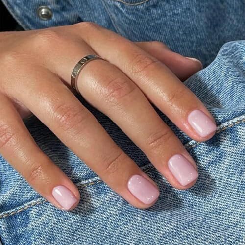 Grey Pink Press on Nails Short Square, Natural Short Gel glossy dusty pink