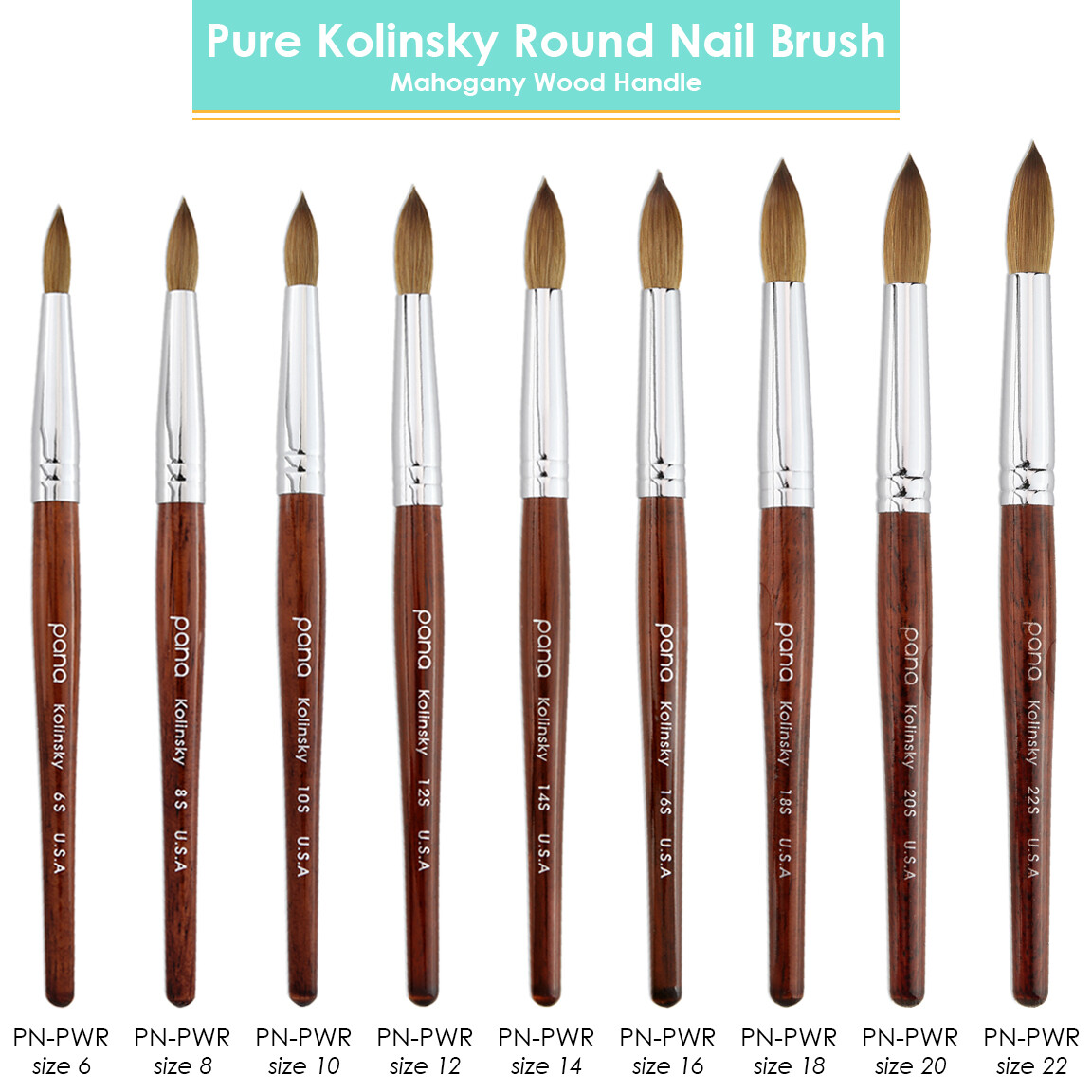 Pana USA Acrylic Nail Brush 100% Pure Kolinsky Hair Mahogany Wood Handle
