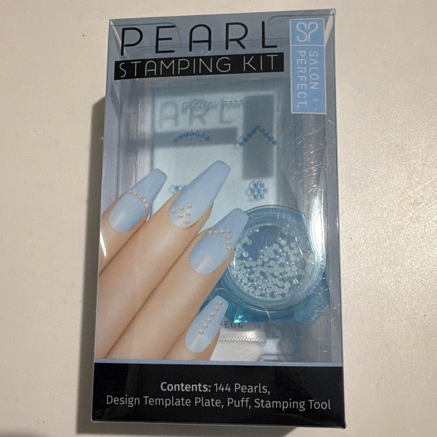Salon Perfect Pearl Stamping Nail Art Kit White Pearls Set w/ 144 Pearls