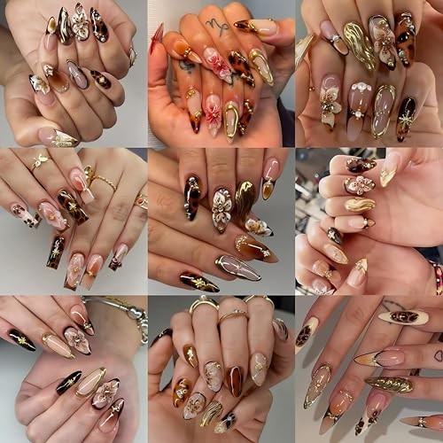 3 Sheets Brown Leopard Print Nail Stickers 5D Embossed Floral leopard flower