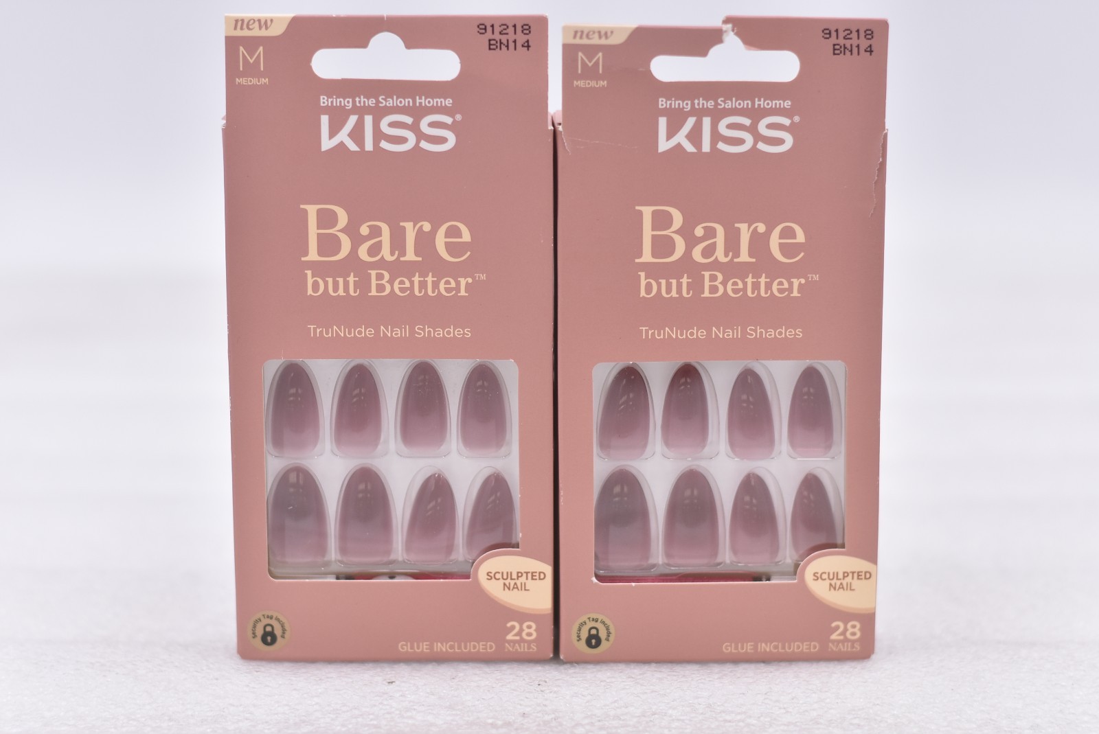 Lot of 2 Kiss Bare But Better BN14 Medium Sculpted Nails – 28 Nails
