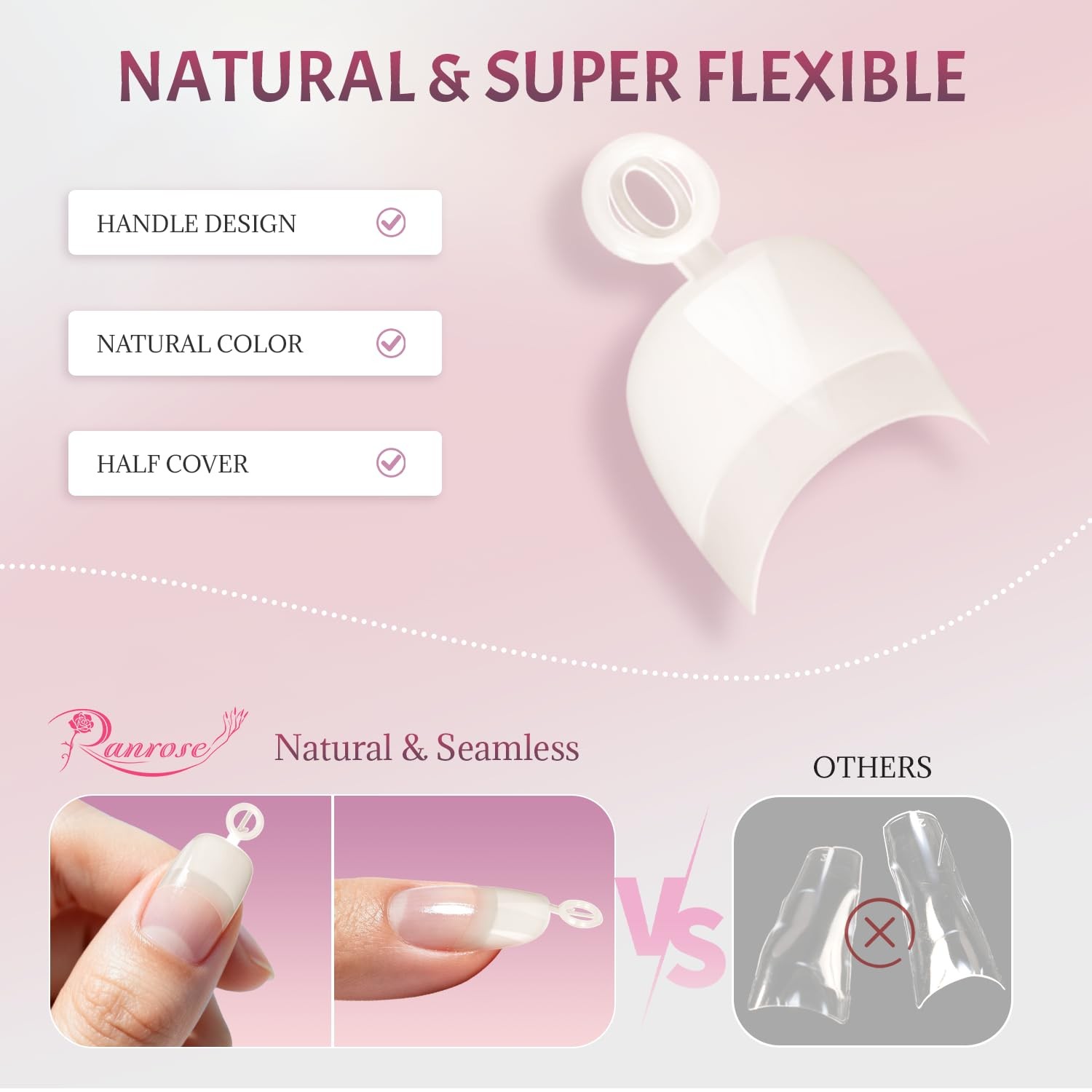Ranrose 600pcs 600 Piece Assortment, Natural Short Oval Nail Tips