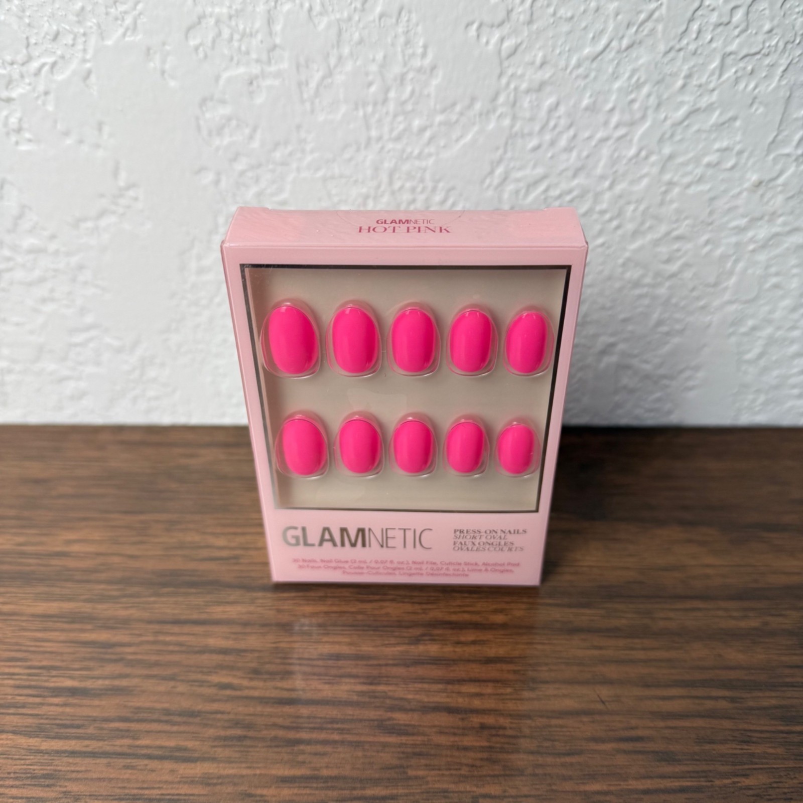 Glamnetic Press On Nails Short Oval Shaped Hot Pink NEW Glue Kit Set Vegan