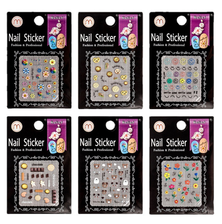 3D Embossed Nail Art Sticker FLOWER DAISY HAPPY FACE Acrylic Engraved Slider NH2