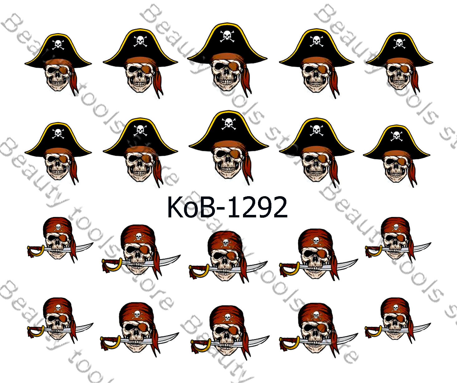 Nail Art Water Transfer Stickers Decal skull pirates KoB-1292