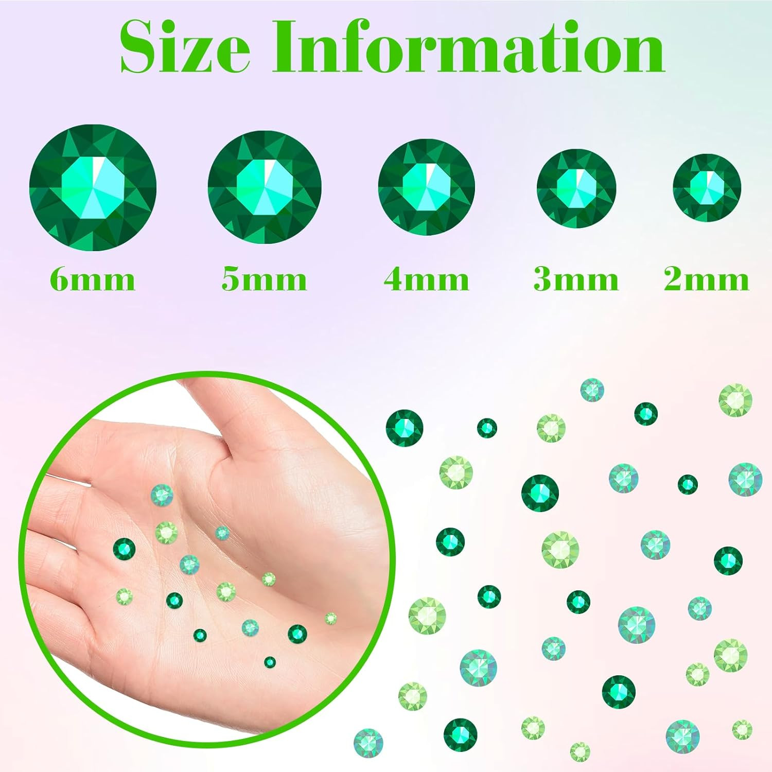 Green Resin Rhinestones for Crafting, 2Mm-6Mm Mixed Flatback Resin Gemstones for