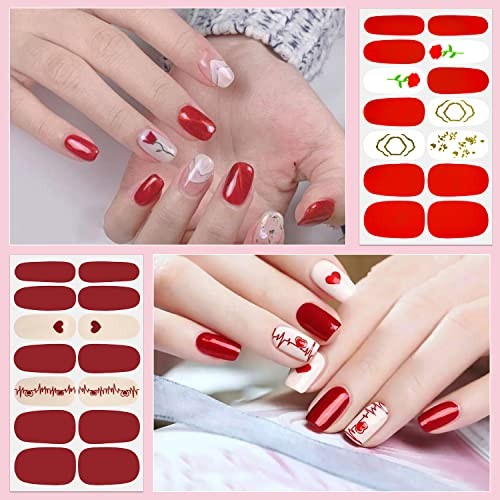 24 Sheets Valentine’s Day Nail Polish Strips Full Nail Wraps for Women Gel