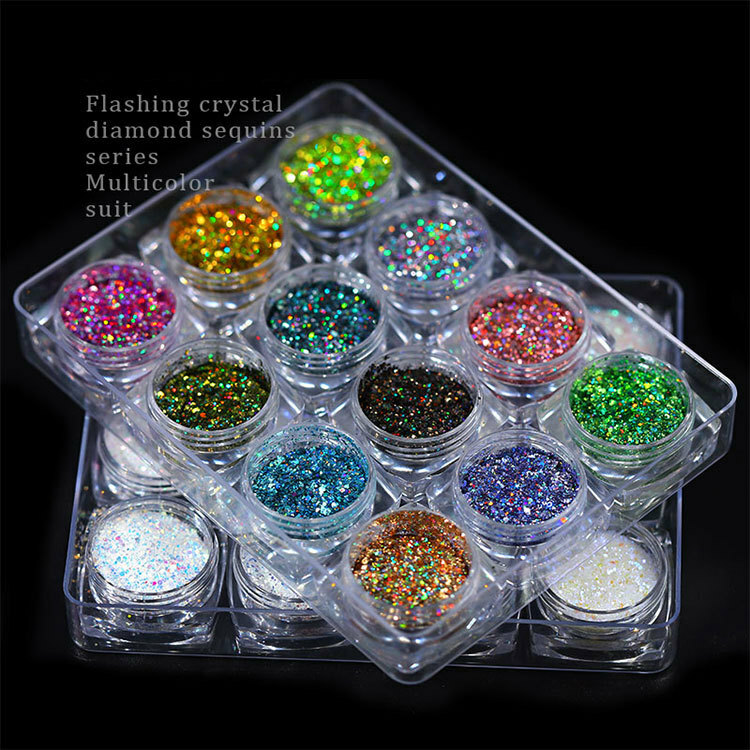 12pcs Color Glitter Dust Powder Tip Decoration Nail Art Gel Polish Nails