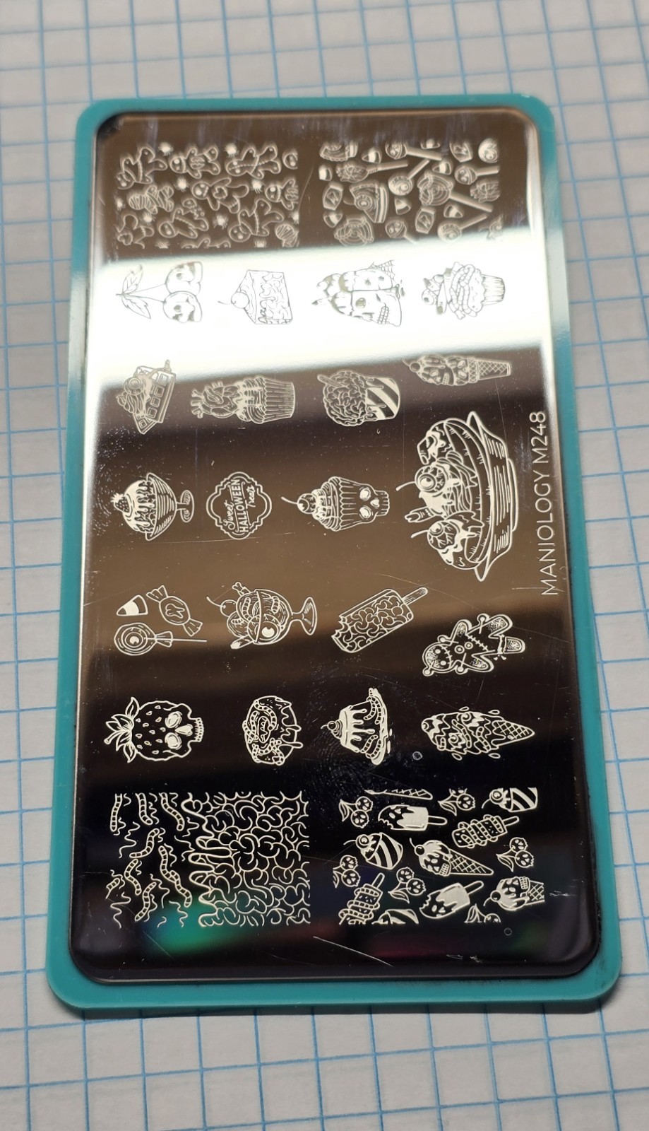 M248 Maniology Nail Stamping Plate Haunted Halloween Treats Food Gothic HTF