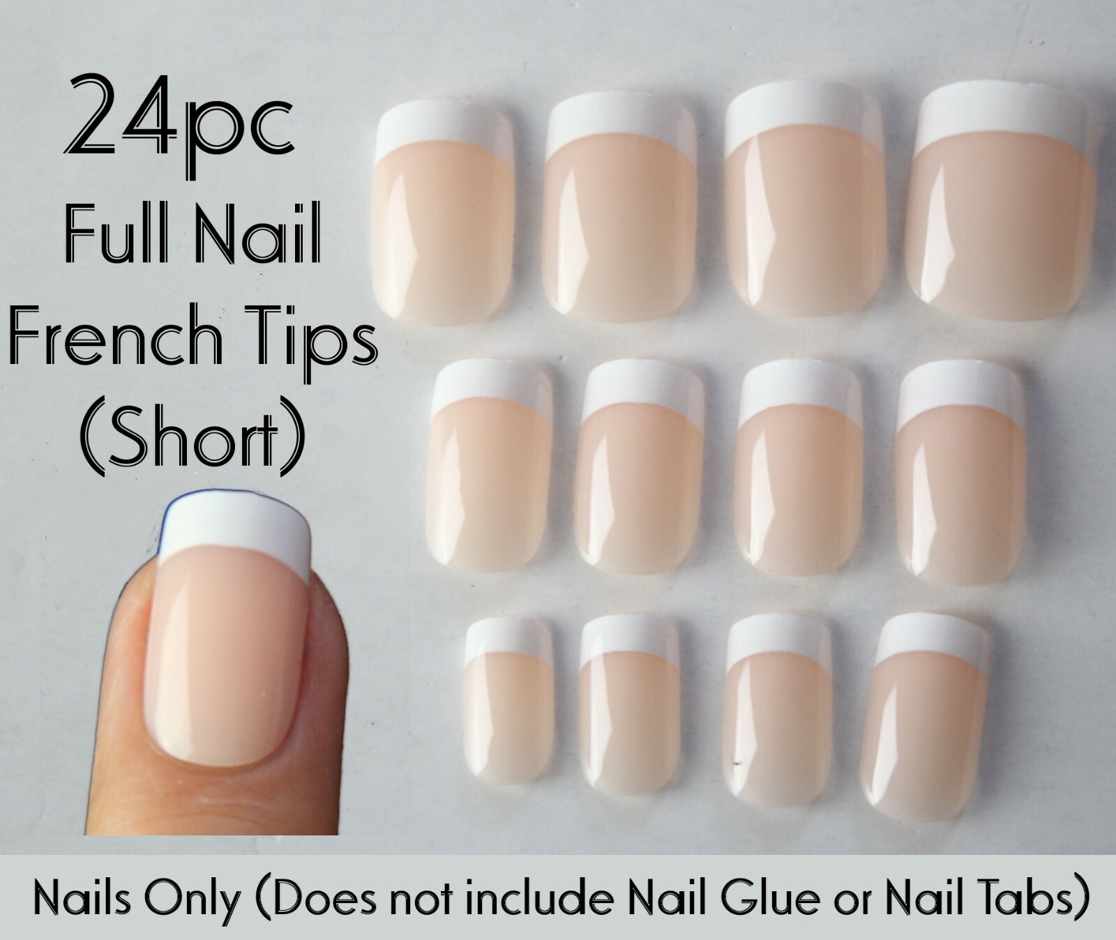 24pc Press on Nails Square French Tips Full Cover Stick On DIY Cute Party Fake