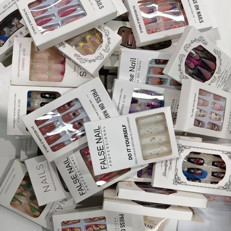 Random Nail Art -96 Pieces of Multi-color Removable Fake Nails in Various Styles