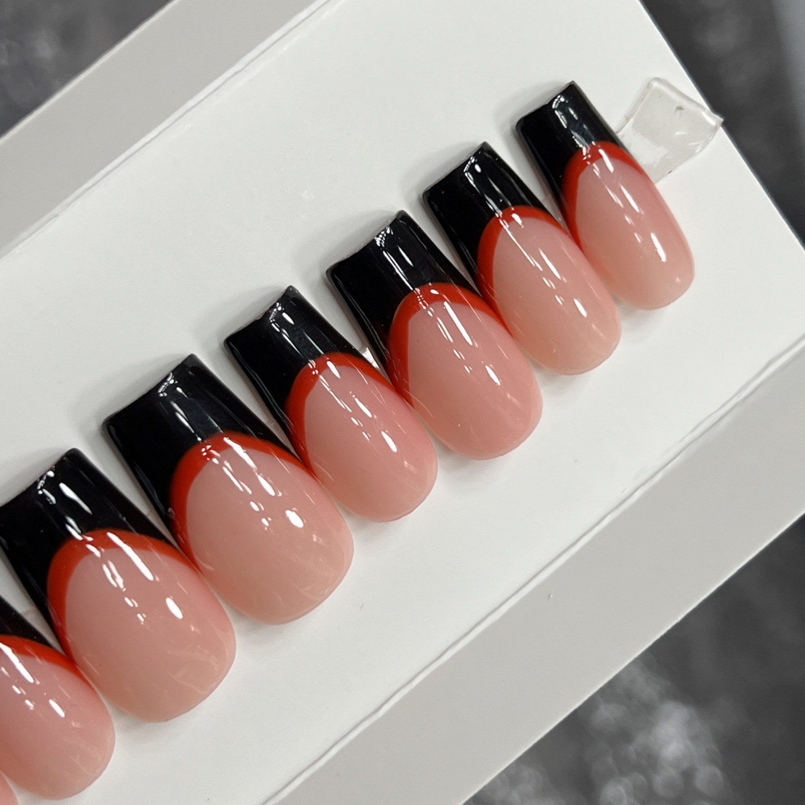 ❤️🖤 CUSTOM Press On Nails FRENCH BLACK RED BLING 10p SET W Kit