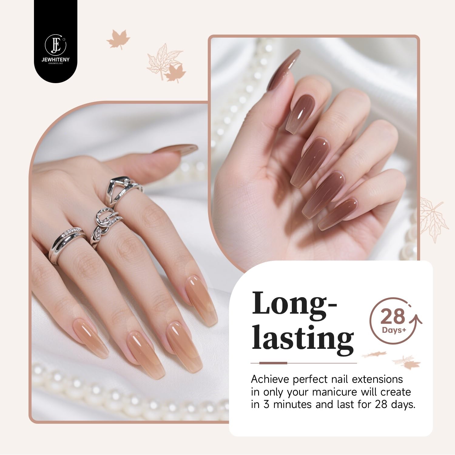 Poly Nail Gel Set Clear Nude Brown Neutral Classic Color Base and Top Coat Sl…