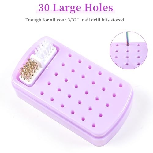 2 in 1 Nail Drill Bits Holder & Nail Drill Bits Cleaning Brush size 01 Purple