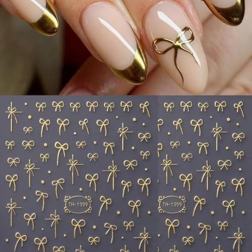 Bows Nail Art Stickers 6 Sheets 3D Self-Adhesive Valentines Nail Decals Style-7