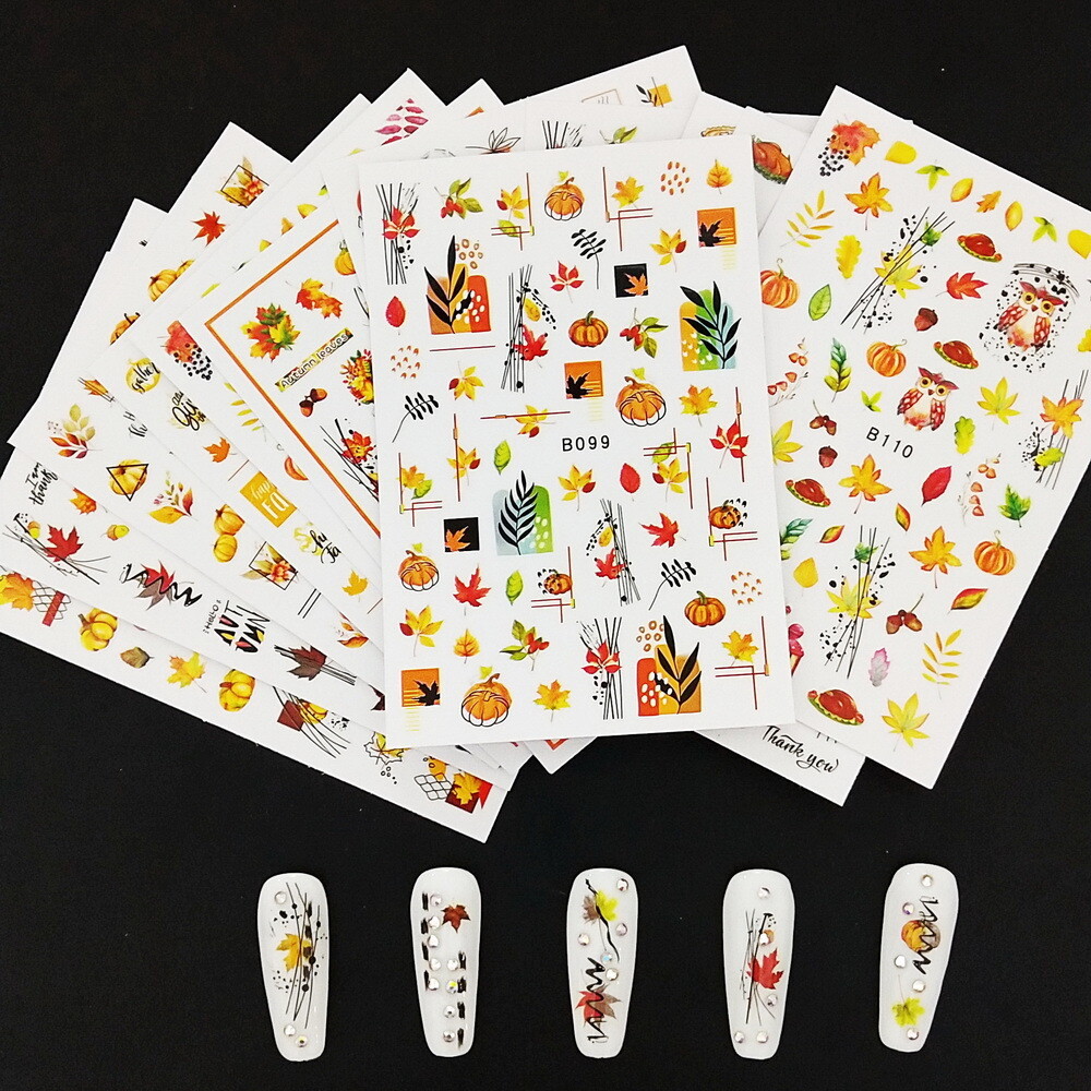 Autumn Leaf Nail Decal Sticker Turkey Thanksgiving Pumpkin Maple Fruit Stickers