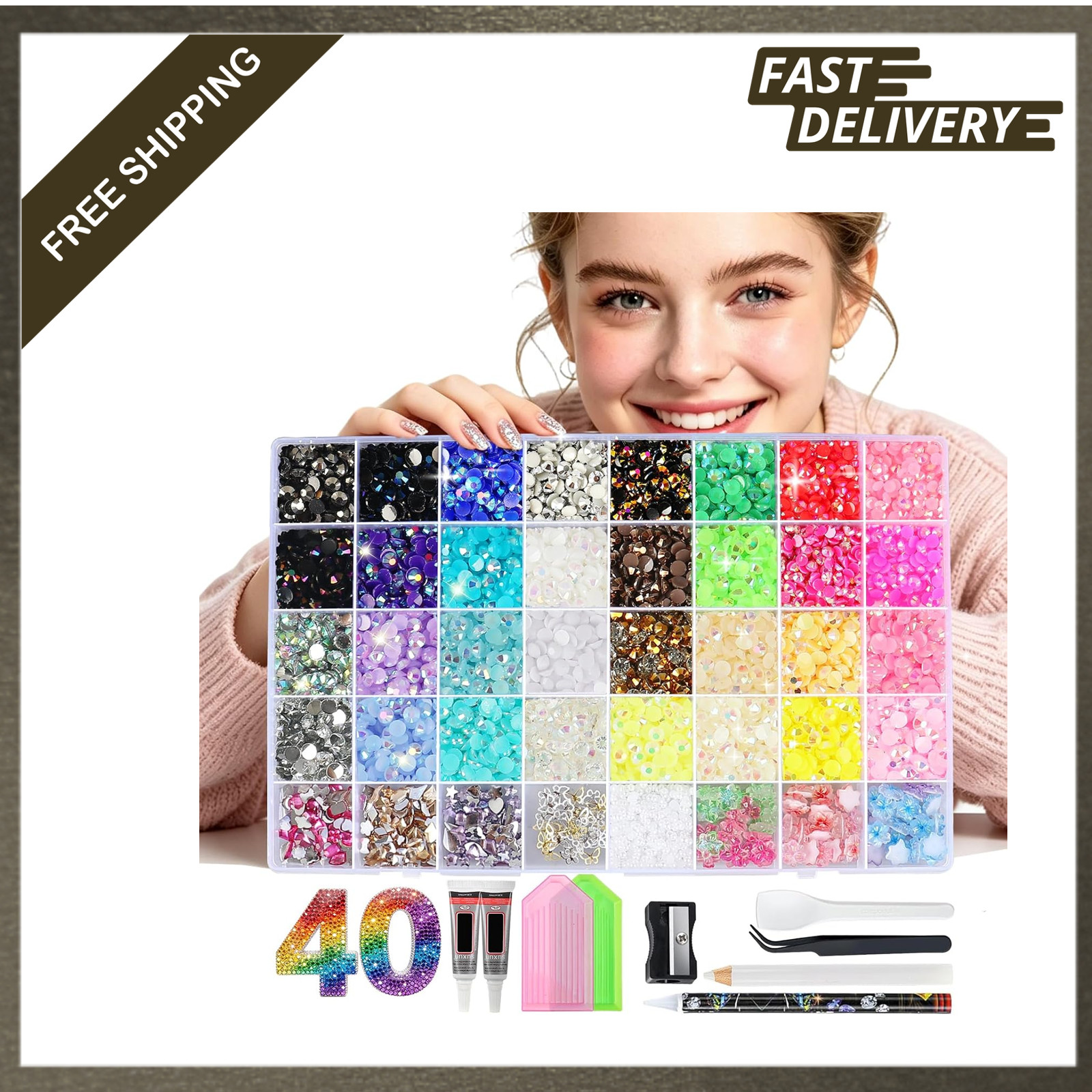 Jelly Rhinestones Bedazzling Kit 33000 Pieces 40 Grids 32 Colors 8 Decor Craft