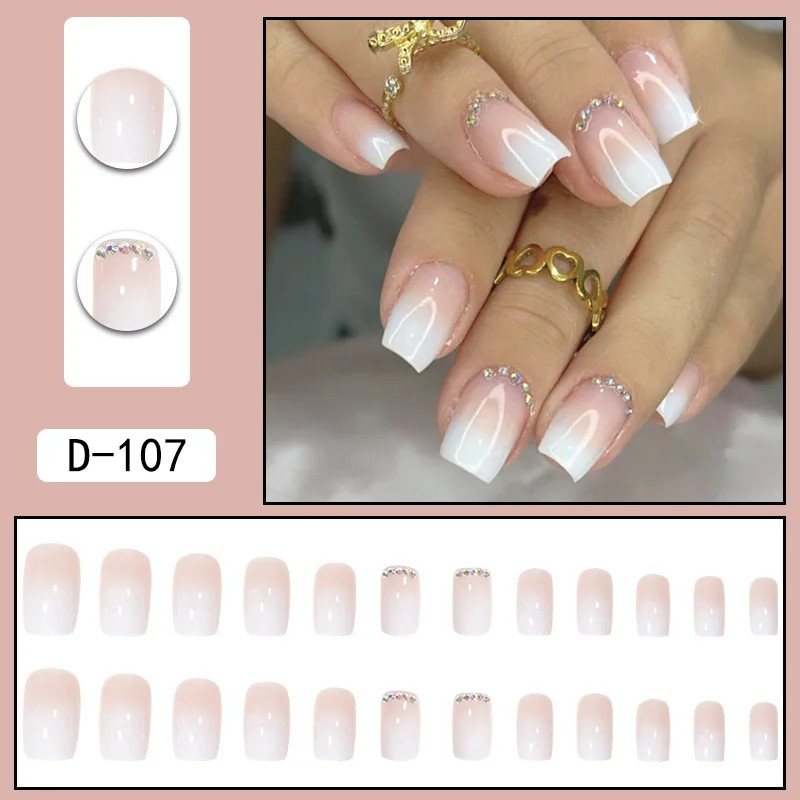 24pcs Long Coffin Gradient Rhinestone Fake Nails with 1 Tape 1 Nail File Set