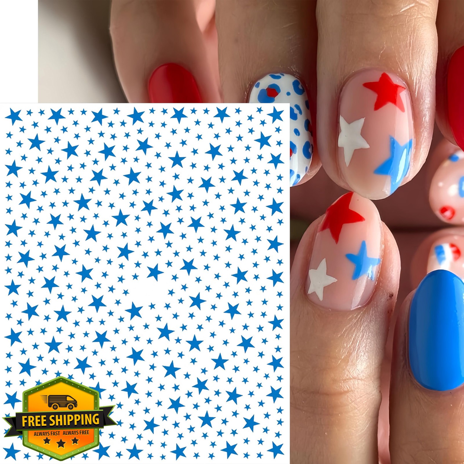 SHUXILIN Blue Red White Star Nail Stickers