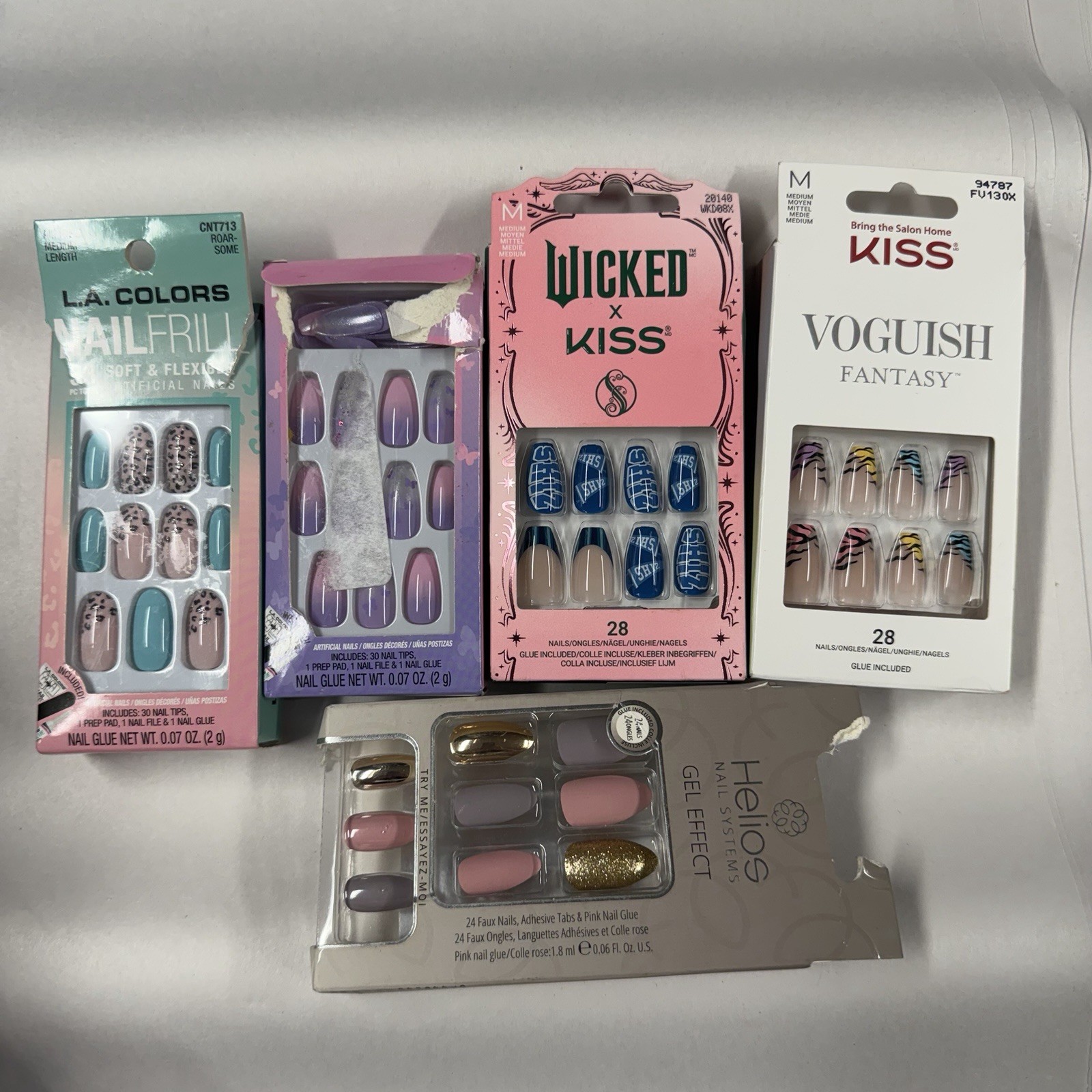 Lot of 5 Packs Assorted False Nails Press On & Glue Style *OPEN BOXES*