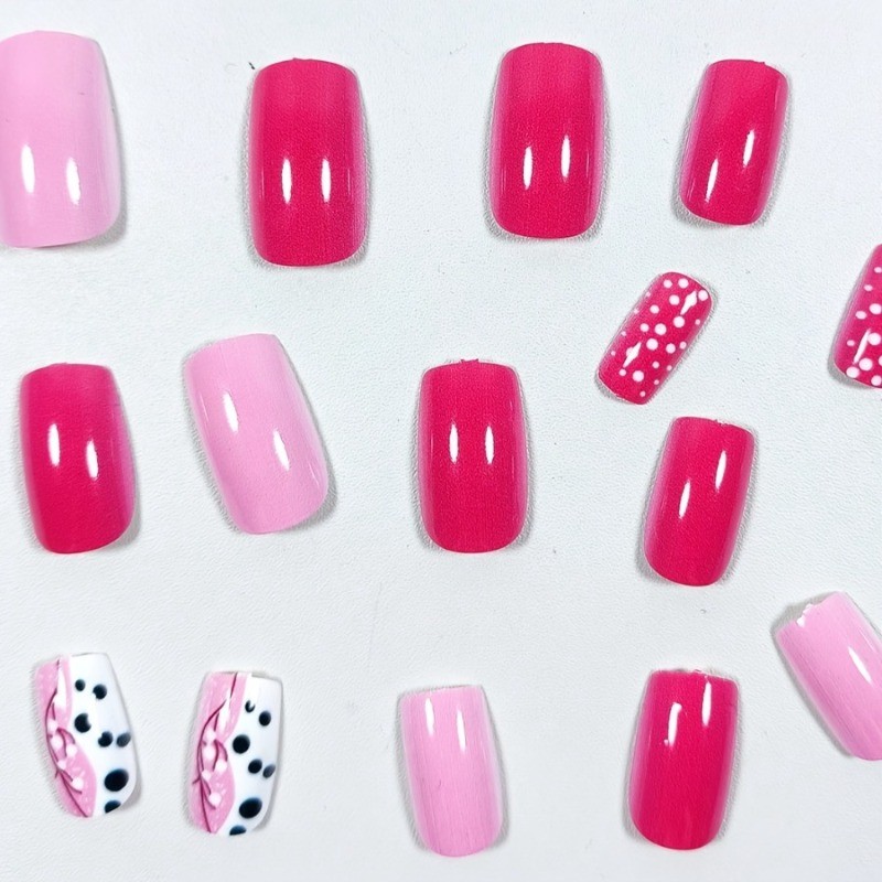 48 Cute Pink Nail Art Pieces, Detachable and Reusable, Suitable for Girls