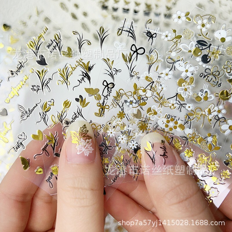 20 Sheets Gold Black Metallic Flower Leaf Butterfly Rose Maple Nail Art Stickers