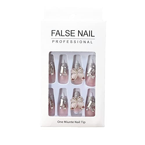 Press on Nails with Designs Medium Length, Coffin Shape Full Cover Reusable